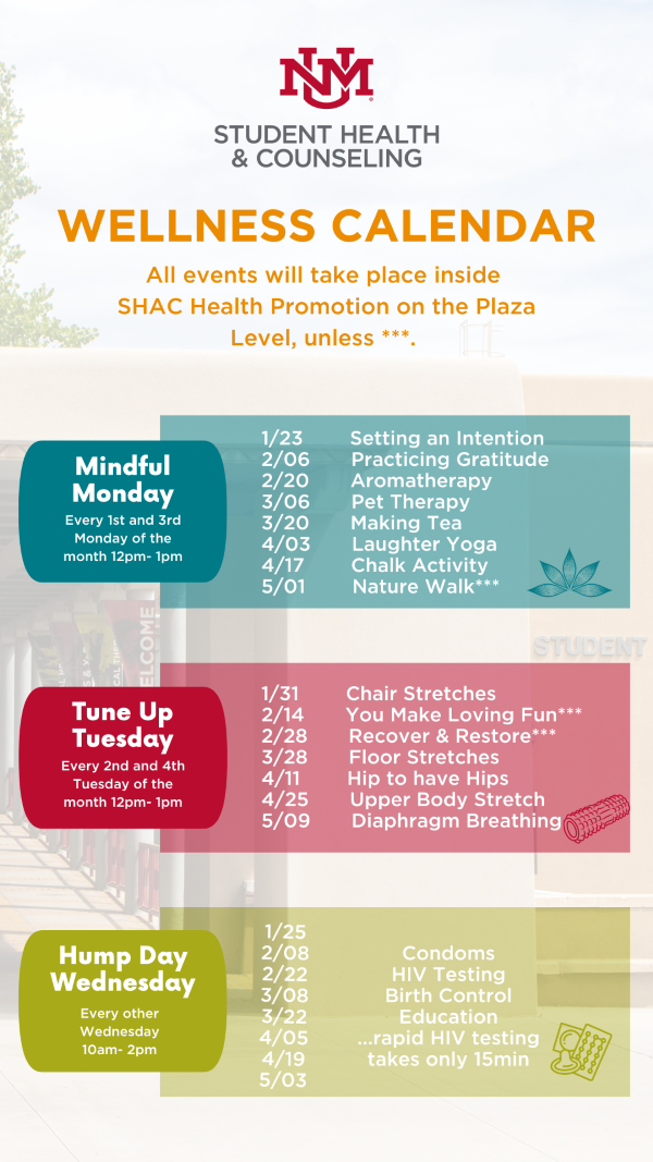 SHAC Health Promotion offers a variety of wellness events during Spring 2023.
