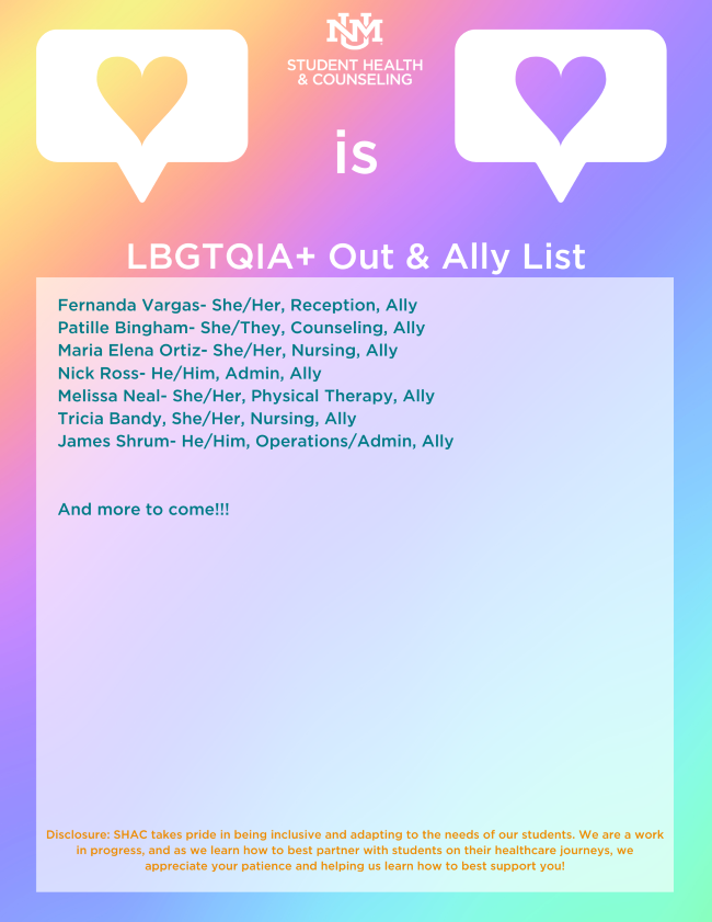 Various SHAC staff identify as LGBTQIA or as allies.
