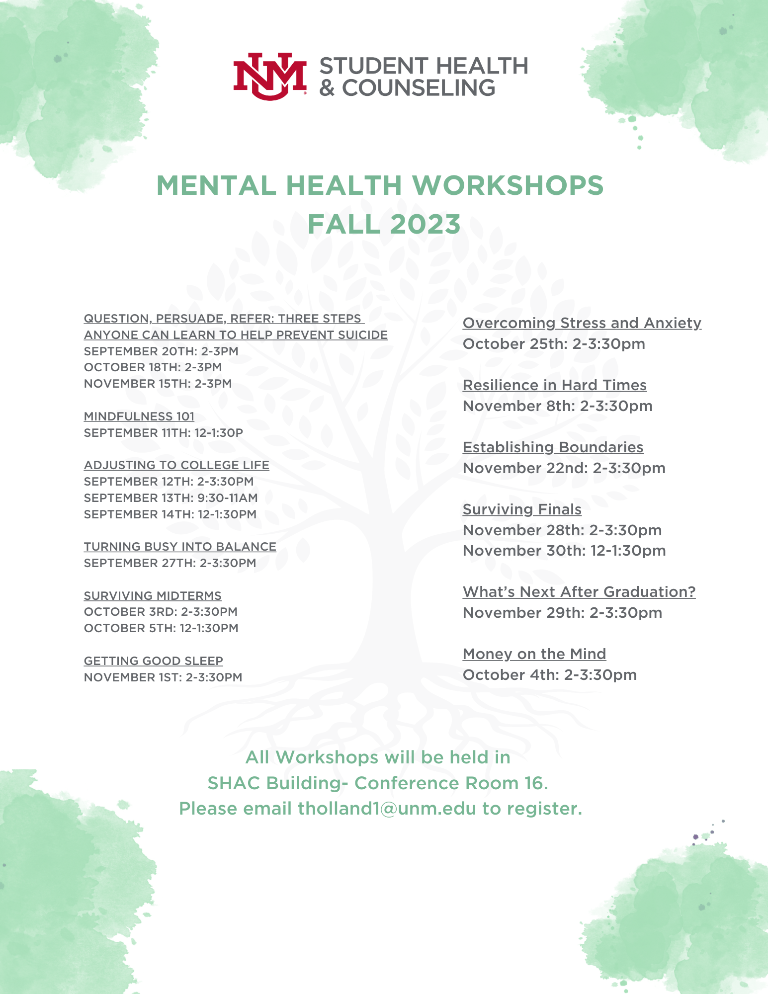 Mental Health Workshops Fall 2023