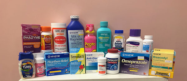 SHAC Pharmacy has a variety of OTC items for digestive issues (e.g., antacids, anti-diarrhea, constipation, etc.).