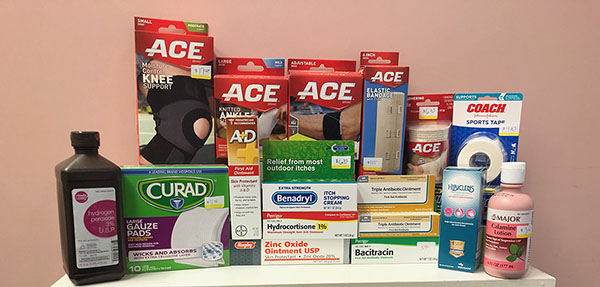 SHAC Pharmacy offers OTC first aid items (hydrogen peroxide, gauze, bandages, etc.)