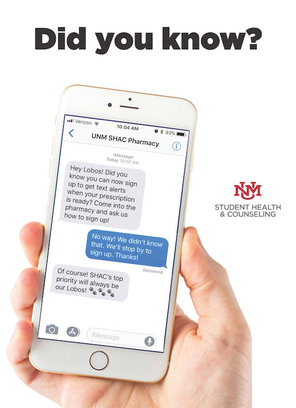Did you know you can sign up to receive text alerts from the SHAC Pharmacy when your prescriptions are ready?