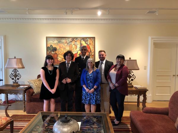Group photo: Surgeon General, Chris Naranjo, NM Governor, and three additional NM Youth Health Leaders.